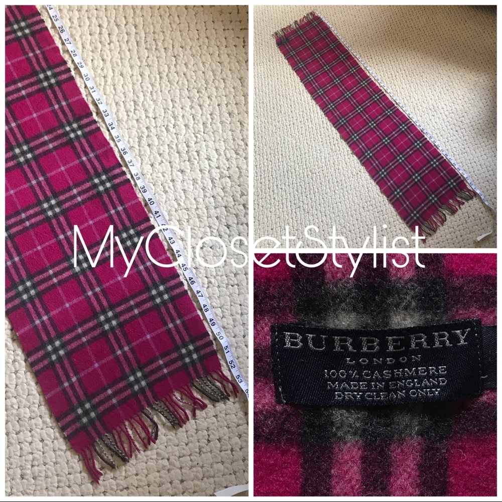 BURBERRY 100% Soft Cashmere Raspberry Pink Scarf RARE! NEW! 54" Authenticated - Picture 4 of 4
